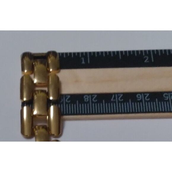 Vintage Bracelet Signed Napier Gold Tone Patterned Panel Links Shiny Fold Clasp - Picture 8 of 8